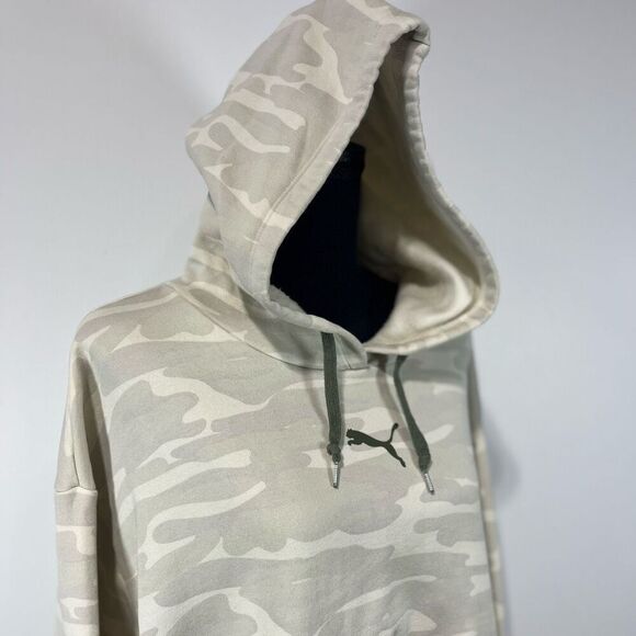 Puma Camo Cropped Hoodie Sweatshirt Sz Large Tan Cream Camouflage Khaki - Picture 3 of 16